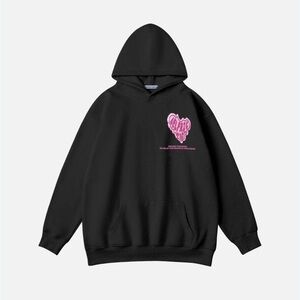 Black Hoodie with Pink Heart Graphic